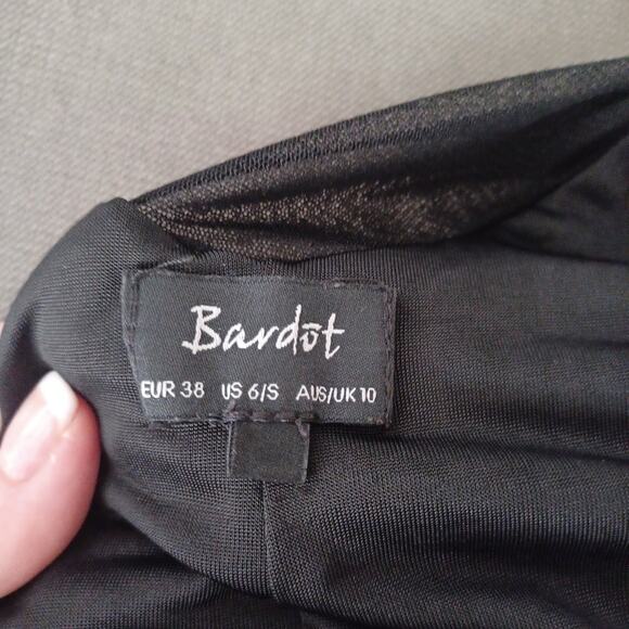 Bardot Velvet Mini Dress Mesh Back & Cut Outs Black 6 - Picture 13 of 14